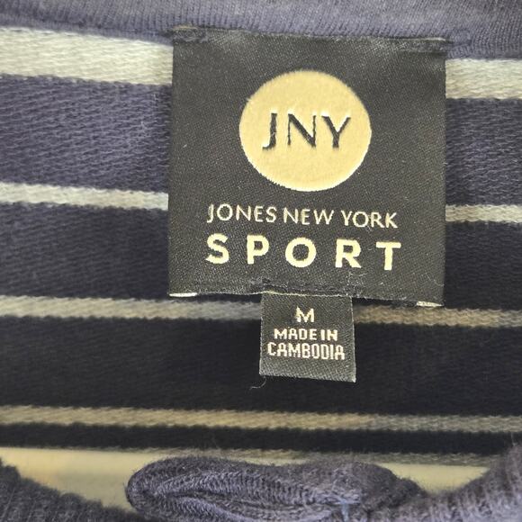 Jones New York Sport Cardigan Size M Blue White Stripe Snap Front PREPPY CLASSIC - Picture 3 of 9